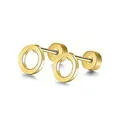 Minimalist gold stainless steel circle screw-back earrings for women, durable jewelry - Hollow Circle Style / Gold