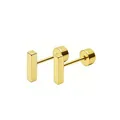 Pair of minimalist gold-tone stainless steel vertical bar stud earrings with secure screw backings - Square Column Style / Gold