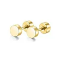 Minimalist gold stainless steel barbell stud earrings with flat circular ends - Round Disk / Gold