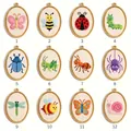 Set of 12 cute embroidered cartoon insect pendants in oval stainless steel gold frames - Oval Pink Butterfly Embroidered Pendant