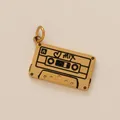 Vintage gold-colored cassette tape charm for shoelaces and keychains with heart mix design - Retro Cassette Enamel Pendant / Gold