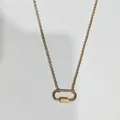Minimalist gold-plated stainless steel necklace featuring a carabiner-style clasp pendant - Bead Chain Gold Carabiner Necklace