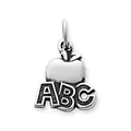 Polished silver titanium steel apple charm pendant featuring embossed ABC letters for DIY jewelry - Apple / Steel
