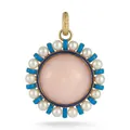 Élégant pendentif rond doré avec pierre rose, perles et détails en émail bleu cobalt chic - Pendentif Rond Pierre Rose / Strass Rose et Perle Artificielle