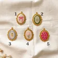 5er Set Vintage ovale Edelstahl Anhänger mit Schleife und Blumenmuster - Schleife (MQNK253020O) / Nur Anhänger