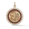 Exquis pendentif médaillon tête de lion plaqué or avec halo de cristaux rouges et blancs - Pendentif Disque Tête de Lion / Tigre