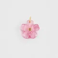 Delicate pink cherry blossom flower pendant DIY jewelry accessory with golden center detail - Pink Flower Pendant / Pink Flower