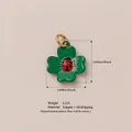 Green four-leaf clover pendant with ladybug detail and copper oil-dripping finish - Ladybug Pendant