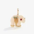 Detailed macro view of an ivory-colored elephant pendant with gold chains and crystals - White Elephant Tassel Pendant / White