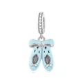 Sweet light blue enamel ballet slippers charm pendant with sparkling cubic zirconia - Ballet Shoes Pendant / Blue Dance Shoes