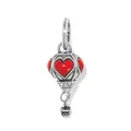 Detailed macro view of a silver stainless steel hot air balloon pendant with red heart - Pendant Only / Lantern Pendants