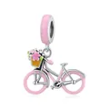 Pendentif de bicyclette rose en acier titane avec panier de fleurs pour les bracelets - Pendentif Bicyclette Panier de Fleurs / Vélo