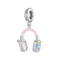 Pendentif breloque casque en émail rose avec gravure S925 pour bijoux personnalisés - Pendentif Casque de Musique / Casque audio