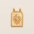 Close-up of gold Sacred Heart stainless steel tarot-style pendant with flaming heart detail - Gold Sacred Heart Pendant