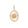 Detailed view of oval gold pendant with mother of pearl and central zircon flower - Round Flower Pendant Only (Without Chain) / Gold