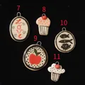 Detailed view of hand-painted enamel charms including apple, fish, and cupcake shapes - LOVE Pendant Only (Without Chain)