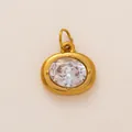 Gold 18K plated oval pendant with large faceted clear crystal for DIY jewelry - Oval Birthstone Pendant / April