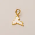 Detail view of a gold-plated DIY charm with white inlay and a round lever-back clasp - Map Shape (YKXS260412175GK) / 19mm Wide / Gold with White