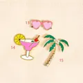 Cute summer enamel brooch set featuring sunglasses, cocktail, and pearl palm tree - Palm Tree Style(15)