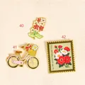 Charming enamel pins set featuring a floral bunch, pink bicycle and a floral postage stamp - Stamp/Album Style(42)