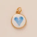 Élégant pendentif rond doré avec incrustation de cœur aquarelle bleue pour bijoux DIY - Imprimé Cœur Aquarelle Bleu / Pendentif Tournesol Rond