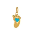 Pendentif empreinte de bébé doré avec cœur bleu pour vos projets de bijoux DIY. - Pied Bleu