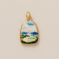 Élégant pendentif serti d'or avec une peinture de paysage impressionniste pour bijoux DIY. - Imprimé Paysage Impressionniste / Arch Shaped Pendant