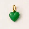 Minimalist green enamel heart pendant with gold hoop connector for jewelry making - Green Heart Earrings