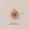 Macro view of patterned enamel round stainless steel pendant with measurement details - No. 2 Four-Leaf Clover Pendant