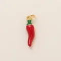 Detailed view of a glossy red chili pepper pendant with gold-plated rings. - Chili (YKXS260412174GK)