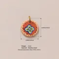 Détail d'un pendentif circulaire en acier inoxydable de 15 mm avec motif émail - Pendentif Trèfle à Quatre Feuilles No 5