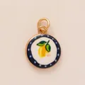 Pendentif de bijoux rond plaqué or de style vintage avec illustration de citron jaune - Imprimé Citron Entouré de Pois / Pendentif Tournesol Rond