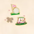 Set of enamel golf and bow pins including golf cart, ball and crystal bow brooch - Rhinestone Bow Style(32)