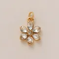 Detailed view of 18K gold plated flower charm with sparkling crystal petals - Flower (YKXS260412174GK)
