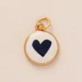 Pendentif breloque DIY circulaire plaqué or avec un cœur bleu marine sur fond blanc - Imprimé Cœur Bleu Foncé / Pendentif Tournesol Rond