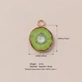 Realistic kiwi fruit slice enamel pendant in brass with dimensions and weight specs - Kiwi Pendant (YKXS26041265GK)