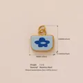 Stainless steel blue flower print charm pendant with 18k gold plating for DIY jewelry - Deep Blue Floral Square Pendant