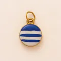 Close-up detail of a round stainless steel DIY charm with blue and white striped pattern - Round Wave Pendant