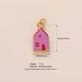Pink printed house-shaped stainless steel pendant charm with 18k gold plating finish - Red-Pink House Pendant