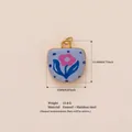 Blue and pink floral print enamel charm pendant with 18k gold-plated stainless steel base - Light Blue Pink Flower Pendant