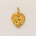 Eleganter vergoldeter Herzanhänger mit Jungfrau Maria Relief und weißen Glitzersteinen - Madonna mit Kind Stil (YKXS26041268GK) / Herz Porträt Heiligenschein Anhänger