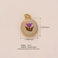 Stainless steel tulip flower printed pendant charm with 18k gold plating details - Pink Flower Beige Bottom Pendant