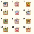 Collectie van 12 dierenriem hangers met kleurrijke abstracte illustraties en gouden frames - Steenbok (MQPK262204R)