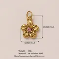 Pendentif fleur en acier inoxydable plaqué or 18K avec détail de cristal rose pour DIY - Pendentif Fleur