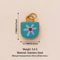 Pendentif breloque fleur en émail bleu sarcelle en acier inoxydable doré pour bijoux DIY - Style Fleur Blanche Vert Clair (YKXS26041257GK)