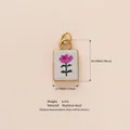 Pendentif rectangulaire en acier inoxydable doré avec motif floral violet minimaliste - Style Rose Rose Clair (YKXS26041257GK)