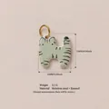 Mint green tiger-striped cat pendant in stainless steel and enamel for jewelry DIY - British Shorthair Cat Pendant