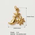 Pendentif Étoile Lune Soleil en Acier Inoxydable Plaqué Or 18K 19x16mm 2.3g DIY - Pendentif Étoile Soleil Lune