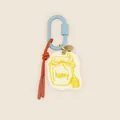 Close-up of hand-drawn honey jar charm with minimalist blue clip and red cord - Honey Jar Pendant