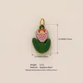 Grüner tulpenförmiger Anhänger aus Edelstahl mit rosa Blumendetails für DIY-Schmuck - Nur Anhänger (Keine Kette) / Rosa Blumenanhänger